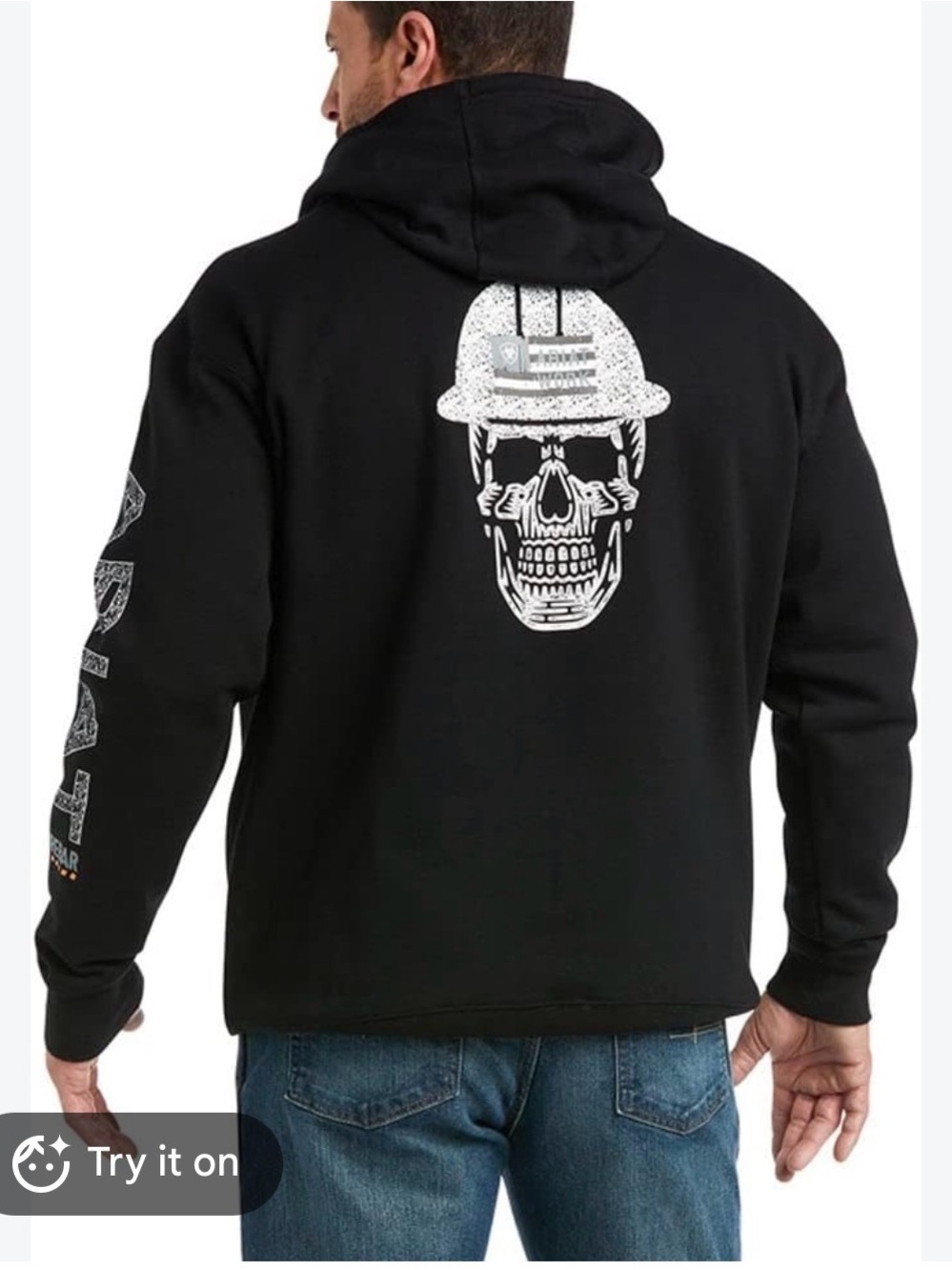 Ariat rebar Men's Black Graphic Skull Hoodie 4xl